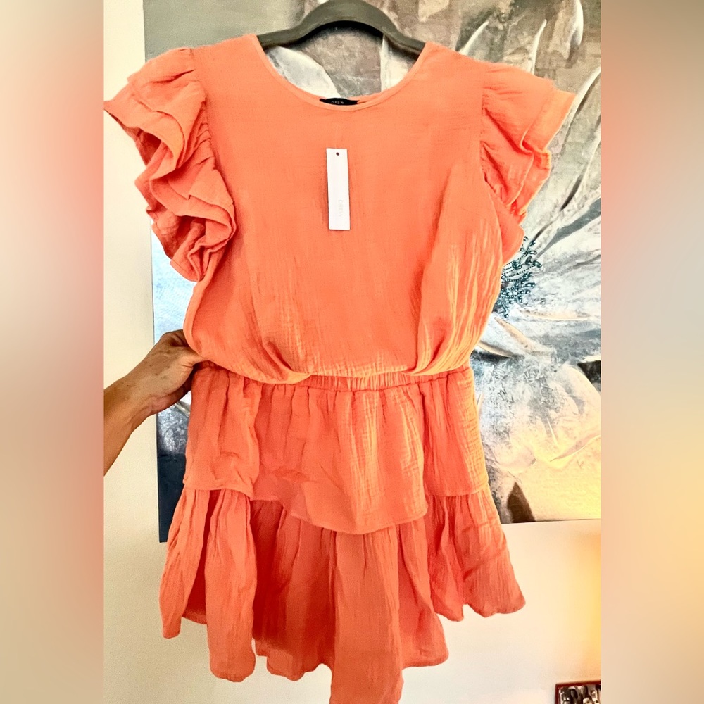 NWT 2 Piece DREW’s Ruffled Tangerine Gauzy Tiered Skirt & Top Size Small